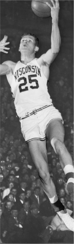 Curt Mueller playing basketball for the University of Wisconsin - Madison